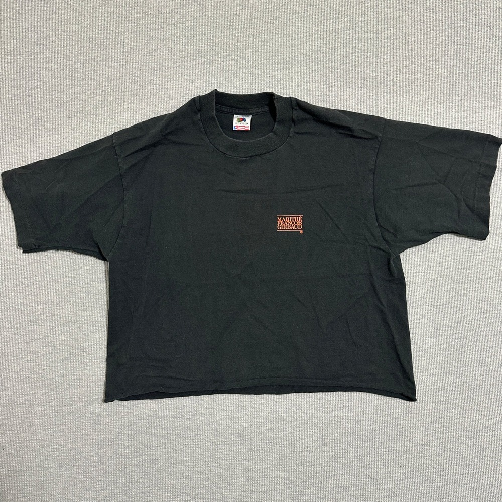Vintage‎ 90s Girbaud Peace Movement Cropped Tee Shirt Black Cut Altered Mens L